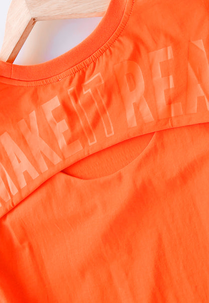 Women Oversized Short Sleeve Fashion Tee - Orange - S2W307