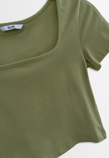 Women Short-Sleeve Crop Top Tee - Green - H2W467