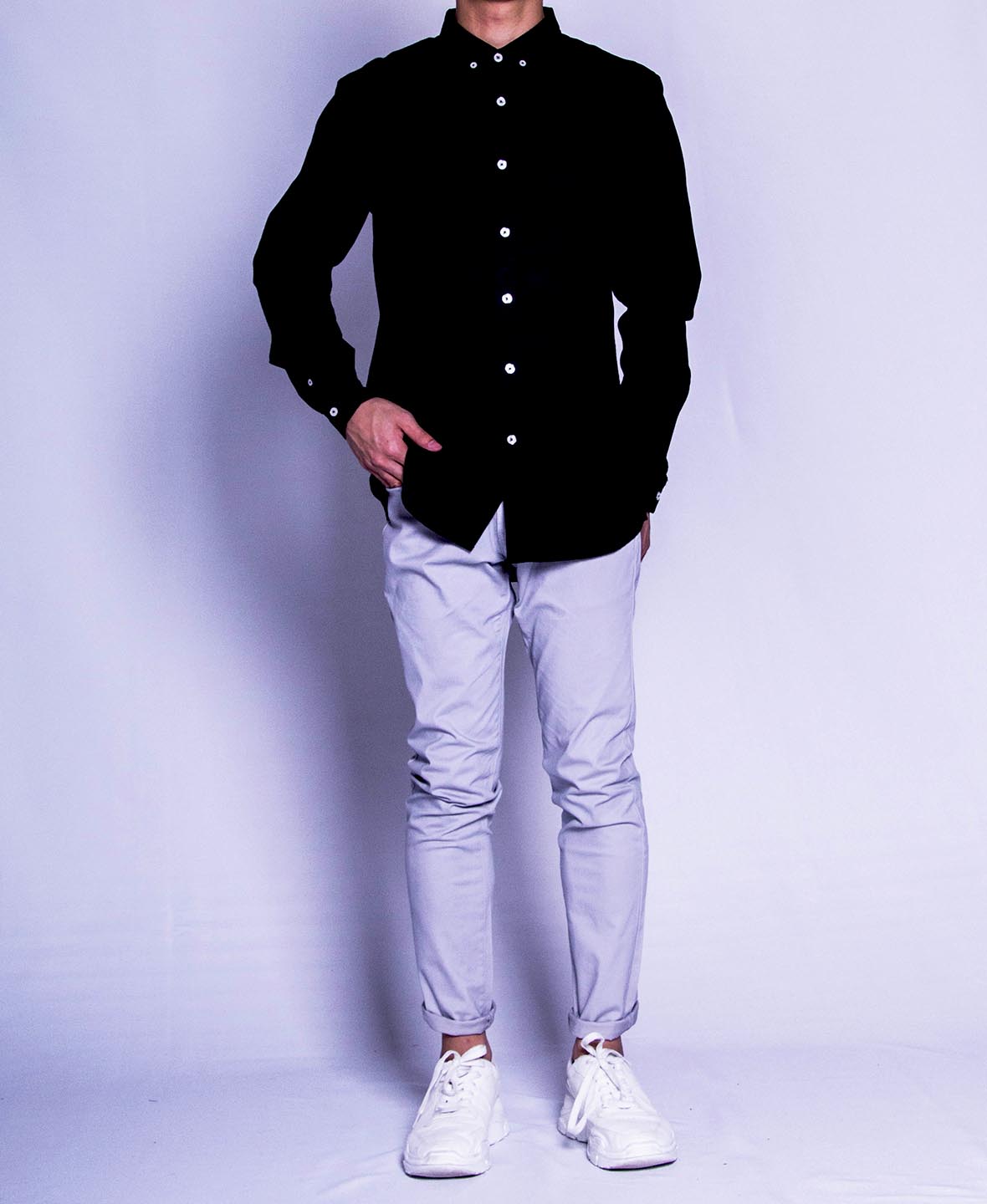 Men Long Sleeve Shirt - Black - F9M082