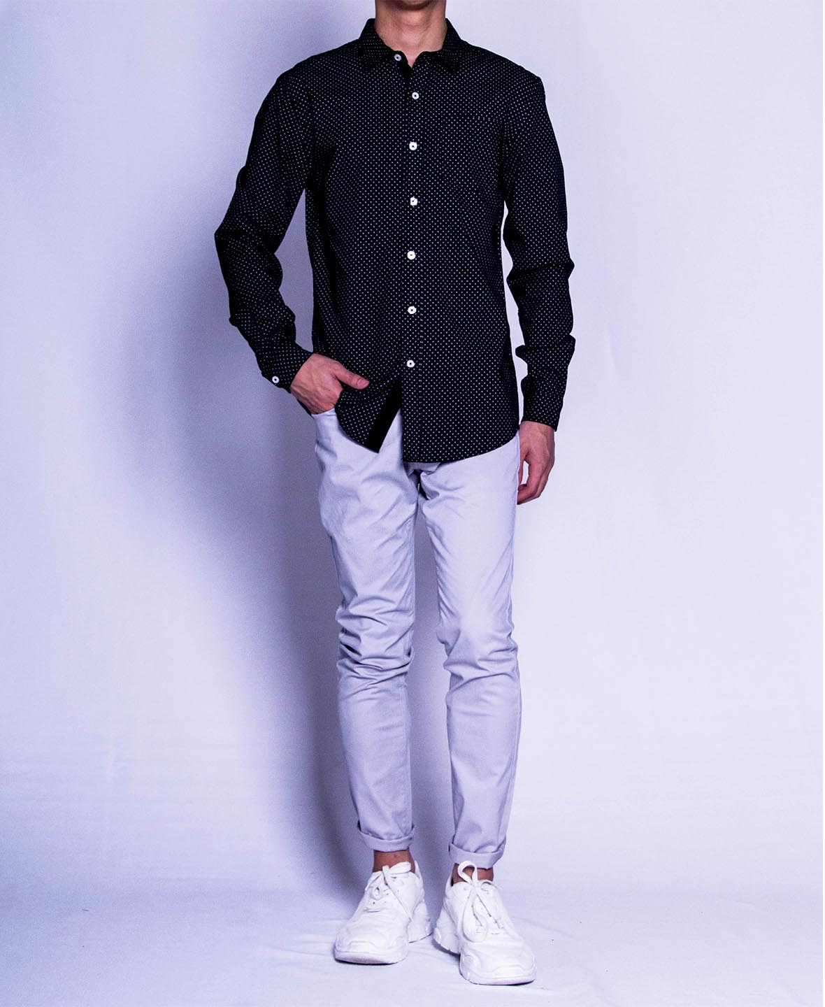 Men Long Sleeve Shirt - Black - F9M092