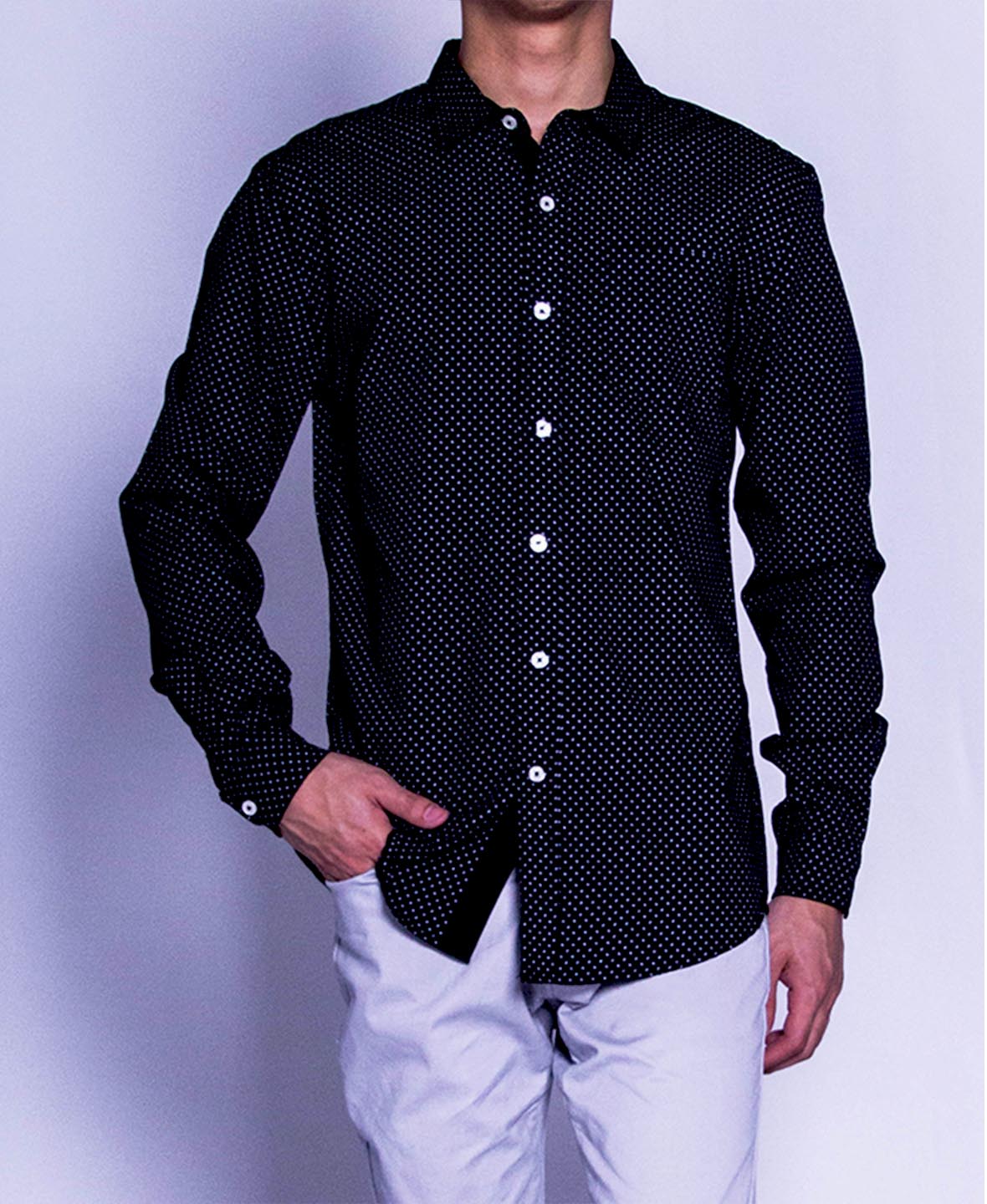 Men Long Sleeve Shirt - Black - F9M092