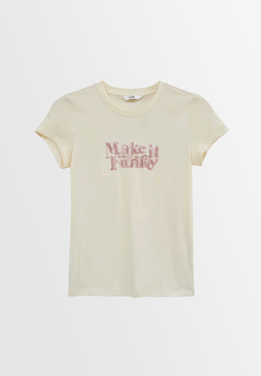 Women Short-Sleeve Graphic Tee - Beige - H2W569