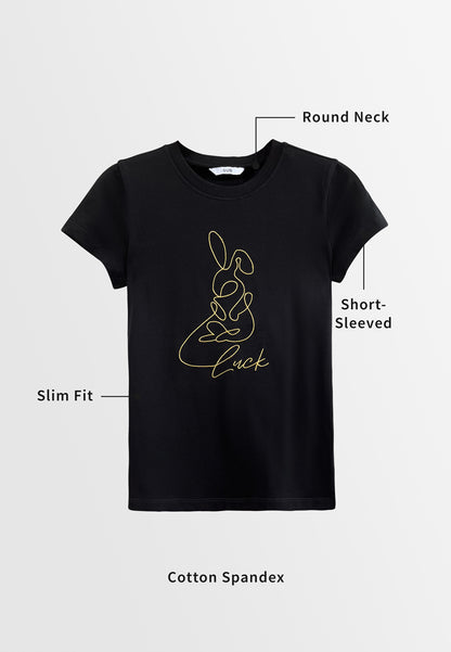 Women Short-Sleeve Graphic Tee - Black - H2W517