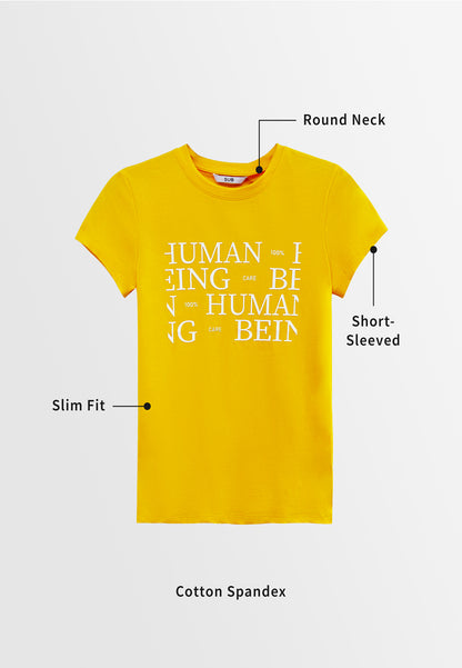 Women Short-Sleeve Graphic Tee - Yellow - H2W492