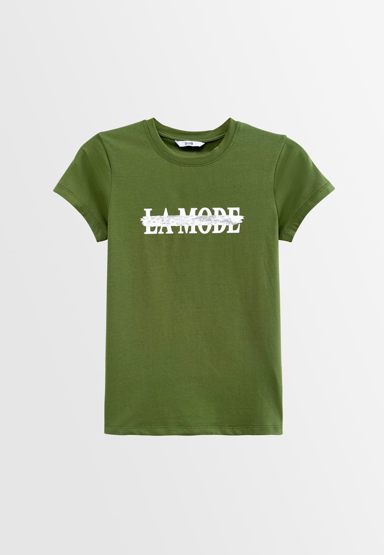 Women Short-Sleeve Graphic Tee - Dark Green - S3W587