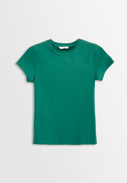 Women Short-Sleeve Basic Tee - Dark Green - H2W489