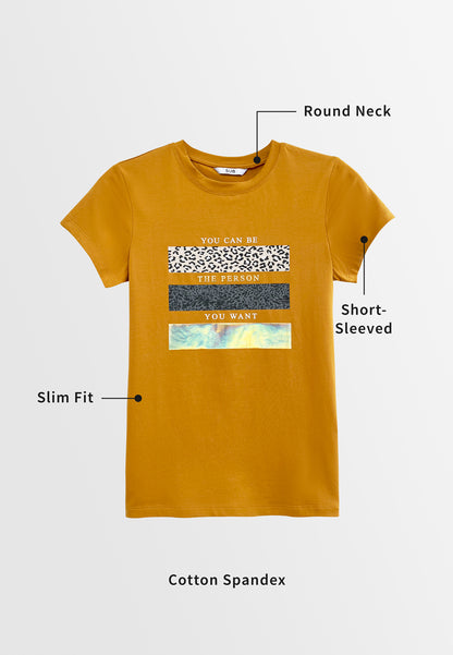 Women Short-Sleeve Graphic Tee - Yellow - S3W584