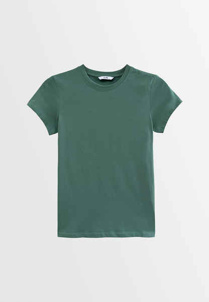 Women Short-Sleeve Basic Tee - Dark Green - S3W637