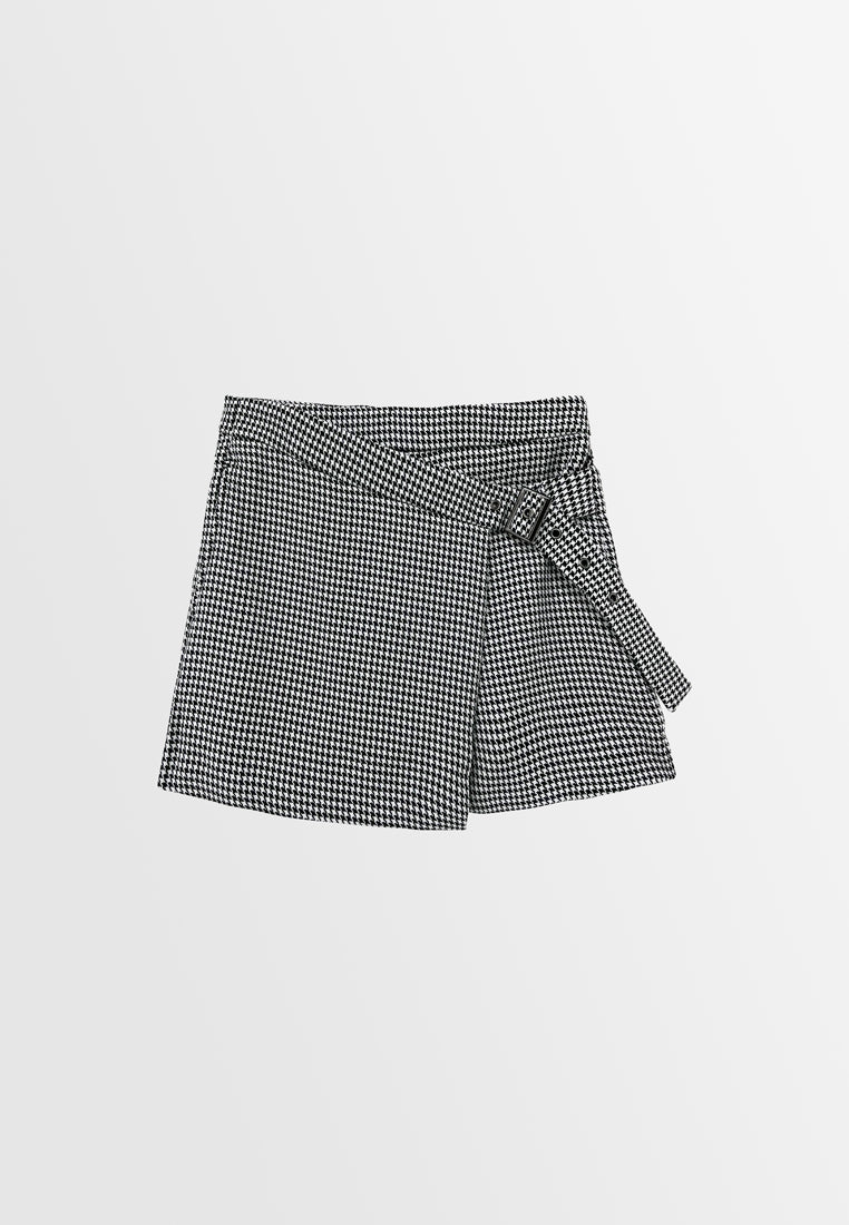 Women Houndstooth Skort - Black - S3W627