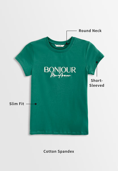 Women Short-Sleeve Graphic Tee - Dark Green - H2W423