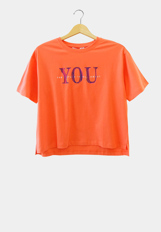 Women Short-Sleeve Fashion Tee - Orange - S2W305