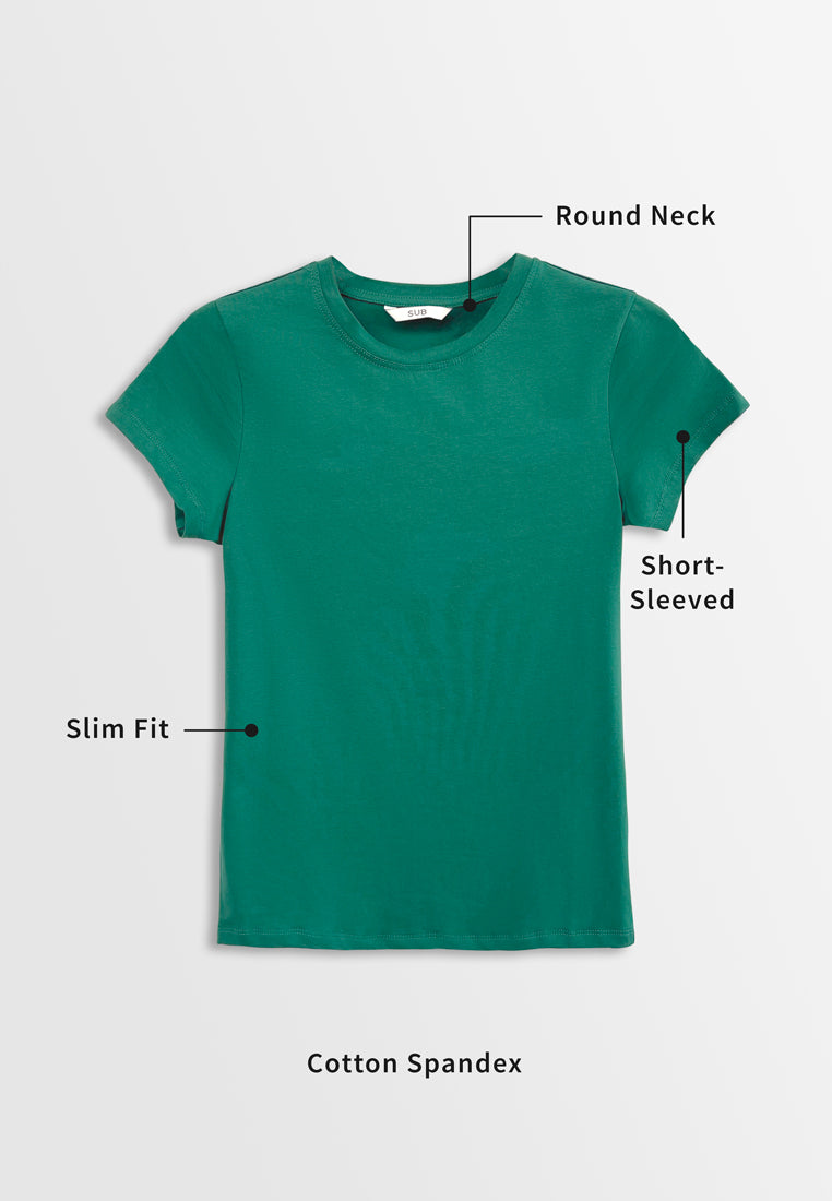 Women Short-Sleeve Basic Tee - Dark Green - H2W489