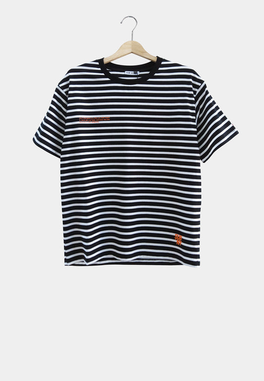 Women Oversized Striped Short Sleeve Fashion Tee - Black - S2W308