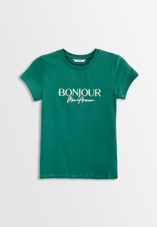 Women Short-Sleeve Graphic Tee - Dark Green - H2W423