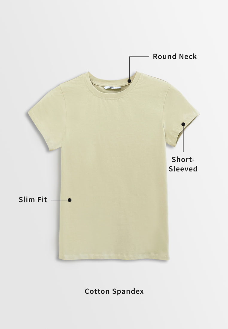 Women Short-Sleeve Basic Tee - Khaki - H2W488