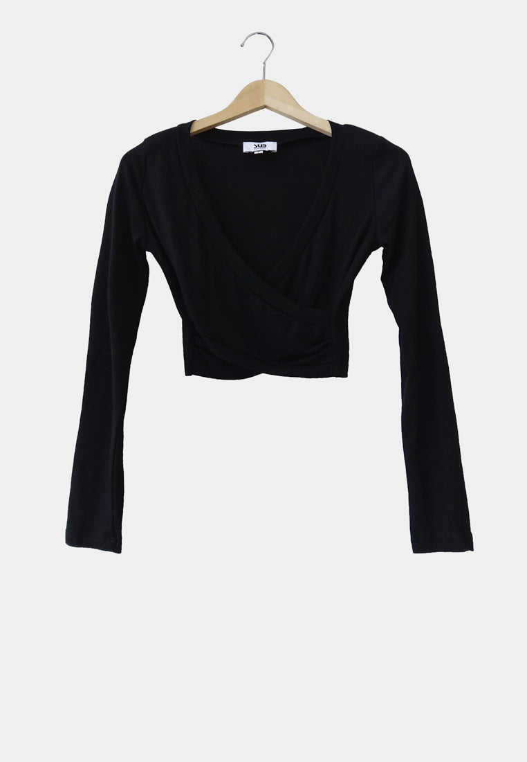 Women Long-Sleeve Cross Cut - Black - H1W252