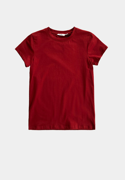 Women Short-Sleeve Basic Tee - Maroon - F2W421