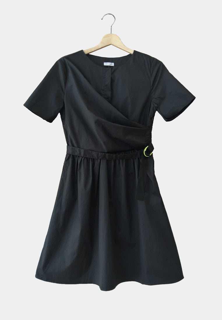 Women Midi Tunic Dress - Black - H1W212