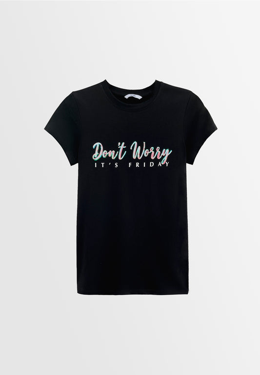 Women Short-Sleeve Graphic Tee - Black - H2W493