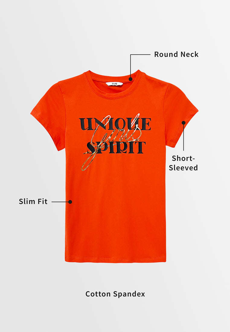 Women Short-Sleeve Graphic Tee - Orange - S3W640