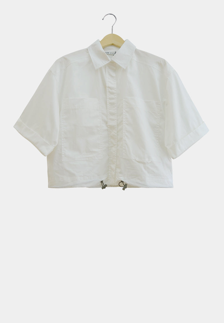 Women Short Sleeve Shirt - White - H1W269-1