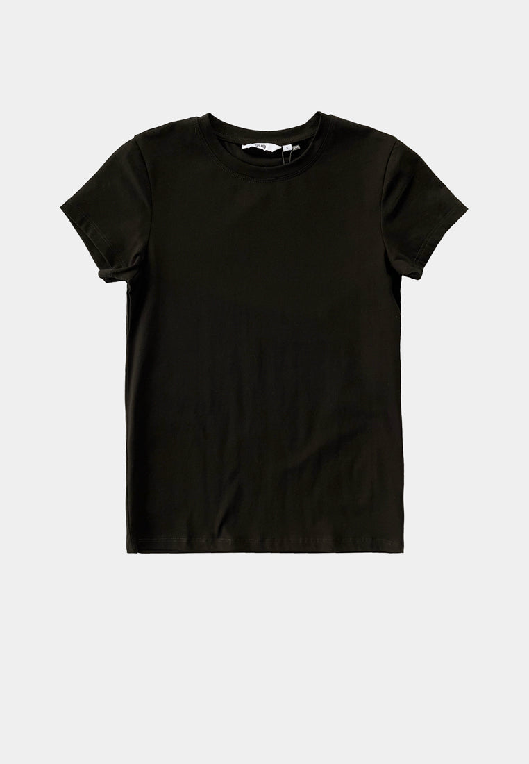 Women Short-Sleeve Basic Tee - Black - F2W419