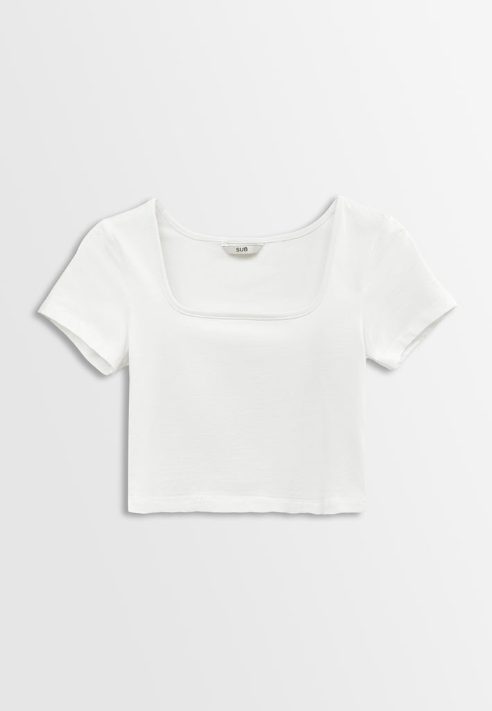 Women Short-Sleeve Crop Top Tee - White - H2W466