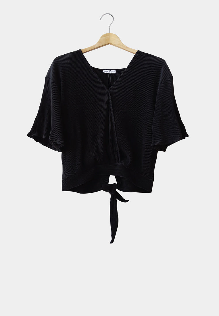 Women Woven Pleated Blouse - Black - M1W023