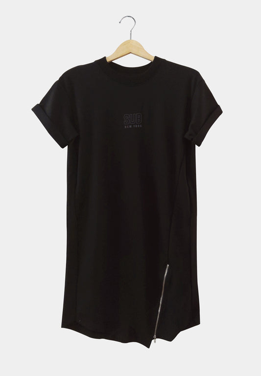 Women T-Shirt Dress - Black - H1W196