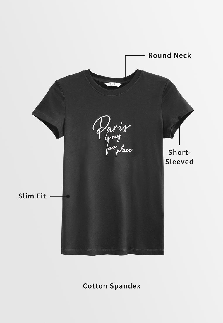 Women Short-Sleeve Graphic Tee - Black - H2W570