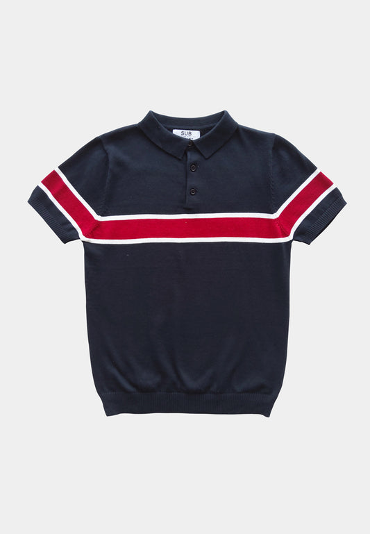 Men Short-Sleeve Knit Polo Tee - Dark Blue - H1M238