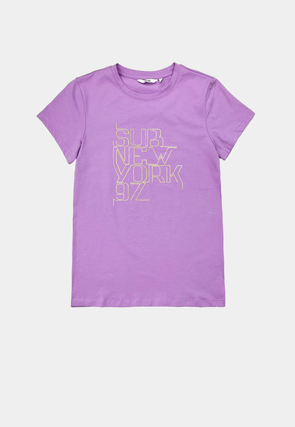 Women Short-Sleeve Graphic Tee - Purple - F2W415