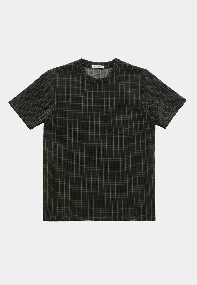 Men Short-Sleeve Checked Fashion Tee - Black - S2M201