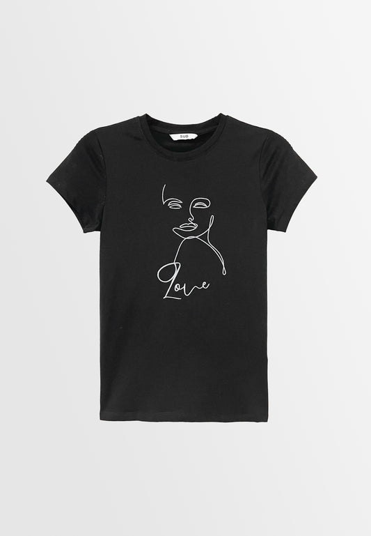 Women Short-Sleeve Graphic Tee - Black - S3W641