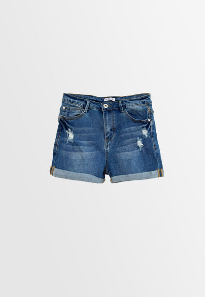 Women Ripped Short Jeans - Dark Blue - H2W503