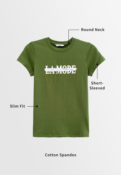 Women Short-Sleeve Graphic Tee - Dark Green - S3W587