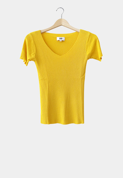 Women Short-Sleeve Knit Top - Yellow - H1W242