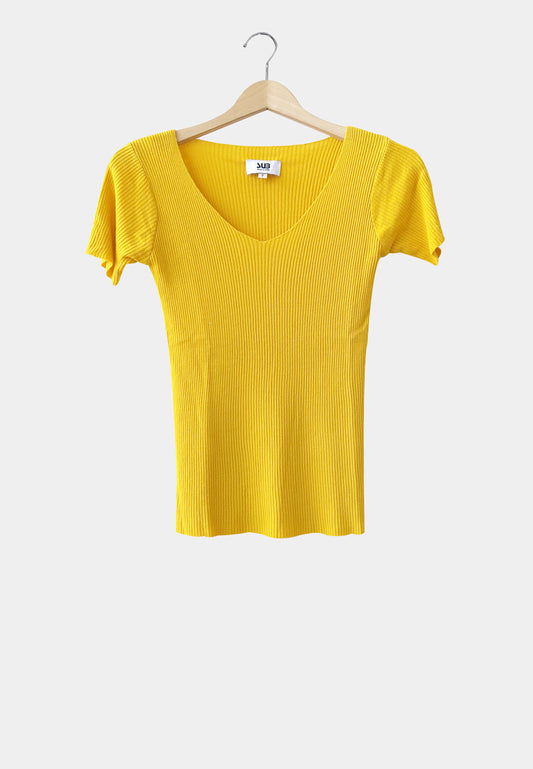 Women Short-Sleeve Knit Top - Yellow - H1W242