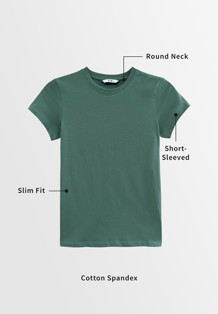 Women Short-Sleeve Basic Tee - Dark Green - S3W637