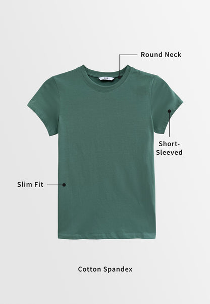 Women Short-Sleeve Basic Tee - Dark Green - S3W637