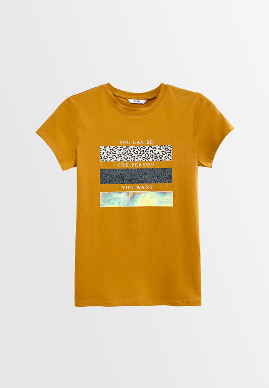 Women Short-Sleeve Graphic Tee - Yellow - S3W584