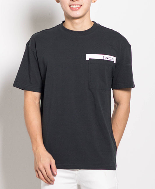 Men Oversized Fashion Tee With Pocket - DARK GREEN - H0M557