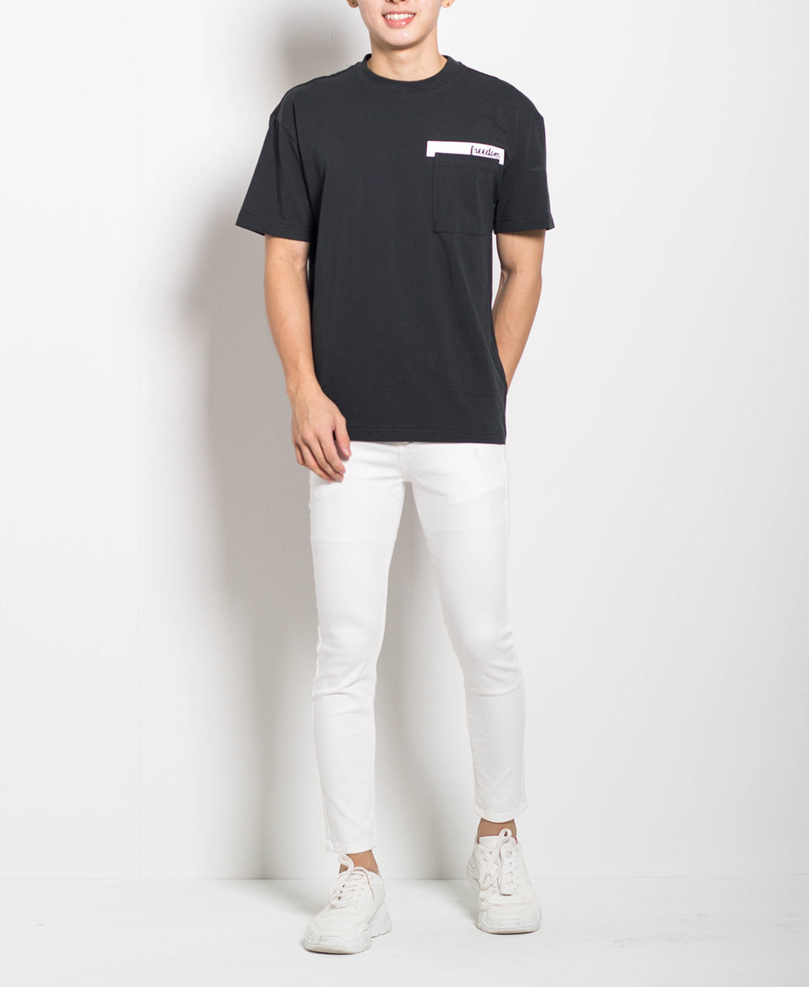 Men Oversized Fashion Tee With Pocket - DARK GREEN - H0M557