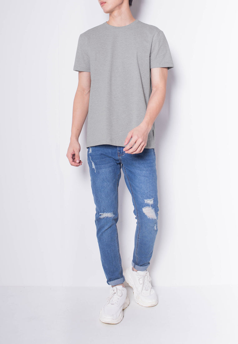 Men Short-Sleeve Basic Round Tee - GREY - H0M534