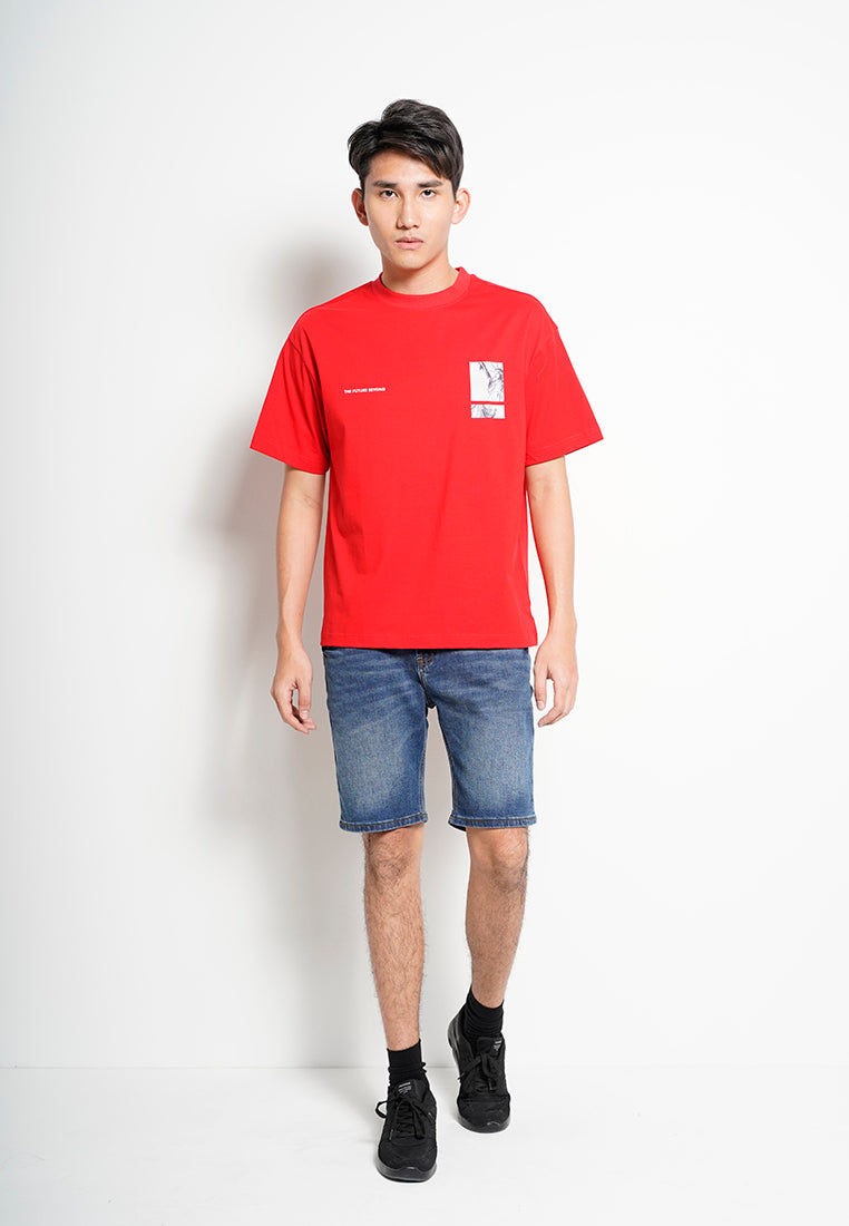 Men Oversized Short-Sleeve Graphic Tee - Red - H0M731