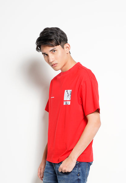 Men Oversized Short-Sleeve Graphic Tee - Red - H0M731