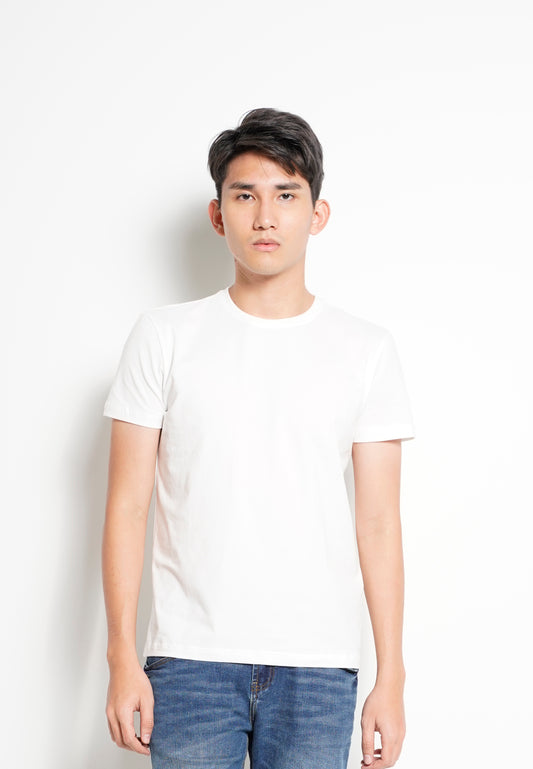 Men Short-Sleeve Basic Round Tee - White - H0M747