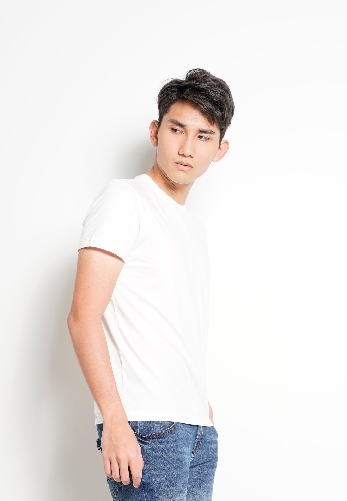 Men Short-Sleeve Basic Round Tee - White - H0M747