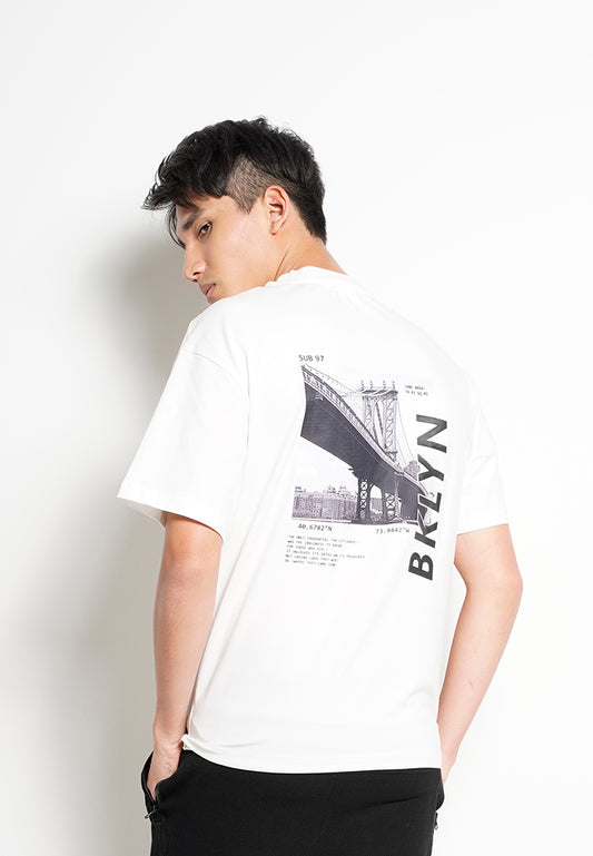 Men Oversized Short-Sleeve Graphic Tee - White - H0M732