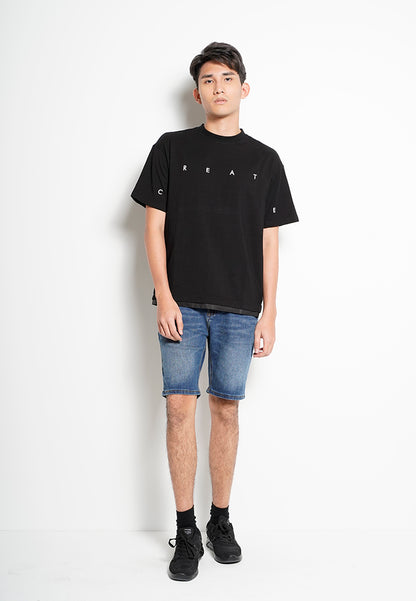 Men Oversized Short-Sleeve Fashion Tee - Black - H0M735